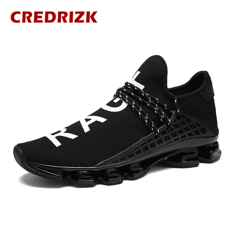 Черный CREDRIZK Men's Sport Running Shoes Lace-up Couple Sports Breathable Cushioning Letter Gym Shoes Size 36-48 Sneakers Women - Цвет: Черный