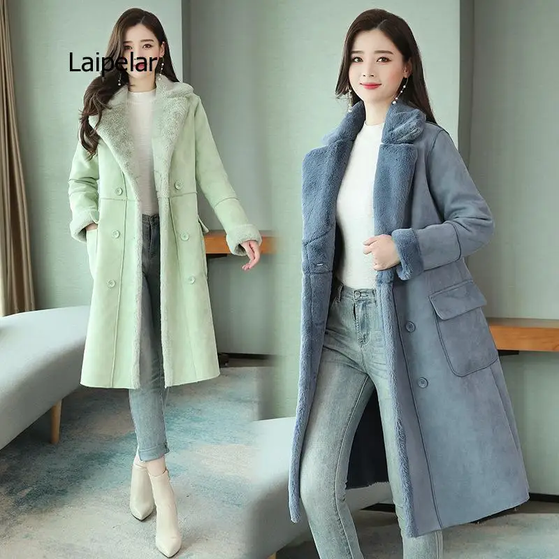 Women's Winter Sheepskin Coat Very Warm Lamb Fur Ladies Korean Cropped Outerwear Loose Female Long Suede Clothing 2Xl Autumn