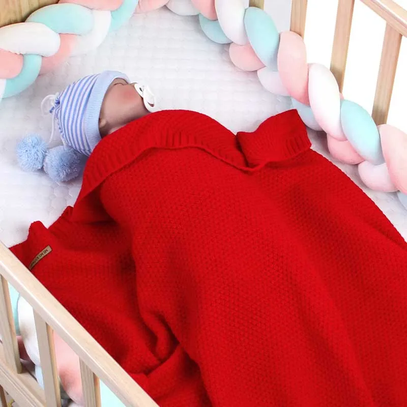 

80X100cm Solid Color Red Grey Knitted Crochet Wrap Swaddle Baby Knitted Nap Blankets Stroller Throw Blanket