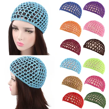 

2019 New Women's Mesh Hair Net Crochet Cap Solid Color Snood Sleeping Night Cover Turban Headwear Headdress