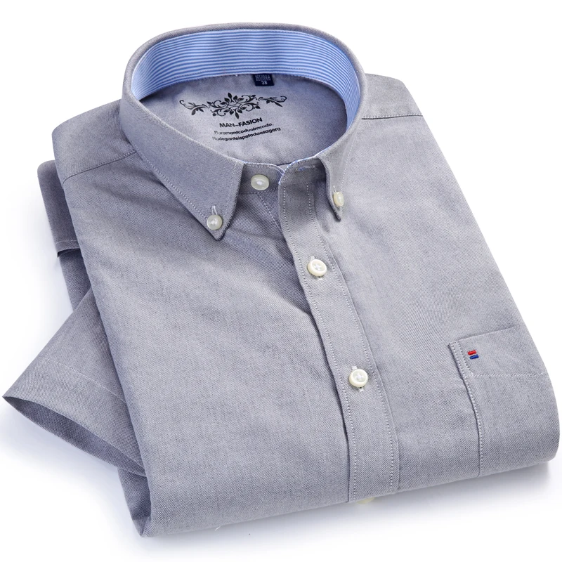 Oxford Shirts Short-Sleeve Summer Regular-Fit Premium-Quality Button-Down Mens Casual
