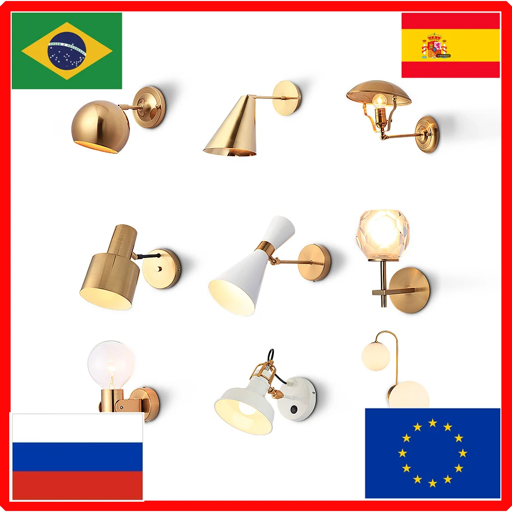  Nordic Bedroom Bedside Lamp Wall Lamp Simple Modern Aisle Corridor Hotel Golden Background Wall Lam - 32847274358