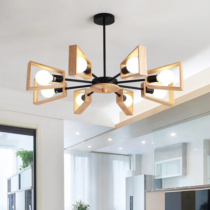 Black White Modern Chandelier Tree Lighting 3/5/6/8 Lights E27 Windmill LED Nordic Wooden Hanging Light for Living Room Bedroom