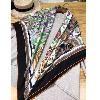 

Winter Silk Cashmere Scarf Wraps Floral Print Women Winter Blanket Scarves Cape Shawl Poncho Foulard