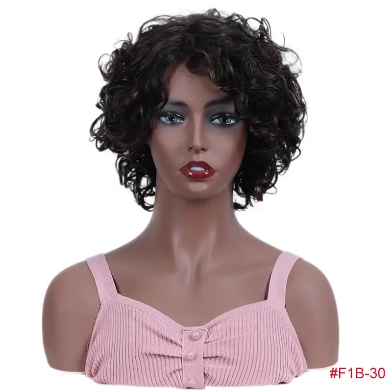 Rebecca короткие влажные и волнистые парики для черных женщин перуанские Remy свободные кудрявые человеческие волосы парик цвет в 1B DX1029 - Цвет волос: F1B-30