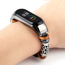 Кожаный браслет для mi Band 4 металлический ремешок из нержавеющей стали украшение для Xiaomi mi Band 3 ремешок mi band 4 Браслеты Аксессуары