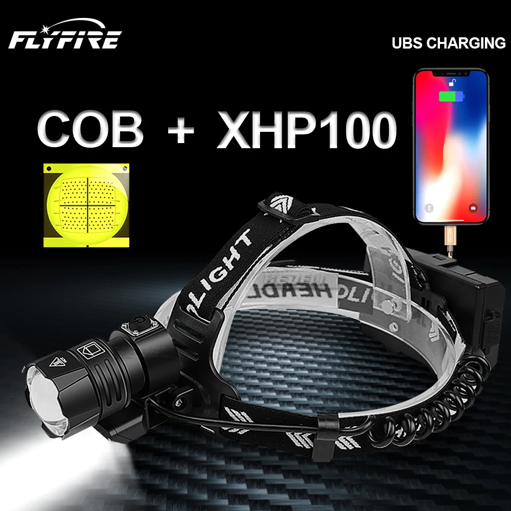 600000LM COB XHP100 светодиодный налобный фонарь usb Перезаряжаемые Головной флэш