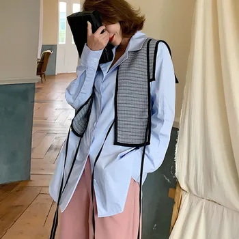 

Loose False Two Piece Drawstring Shirt Fashion New 2020 Spring Small Fresh Goddess Fan Single Breast Casual Blouse V002