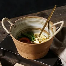 FANTERCY керамическая посуда бинауральная суповая чаша большая домашняя ротанговая японская Салатница креативная Ретро керамическая посуда ручной работы