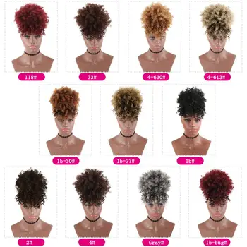 Drawstring Kinky Curly High Puff Ponytail Synthetic Hair Extensions African American Hair Ponytail With Bangs Short  Wrap Clip 2