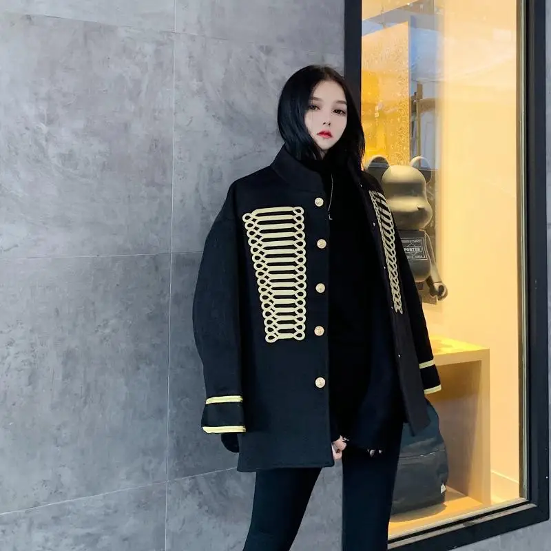 Mid-length Woolen Jacket Women's Winter New Style Korean-style Single Breasted Palace Style Embroidered Thick Woolen Overco