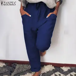 2019 ZANZEA осенние длинные брюки женские повседневные эластичные талии свободные Панталоны "гарем" Винтажные однотонные широкие брюки женские