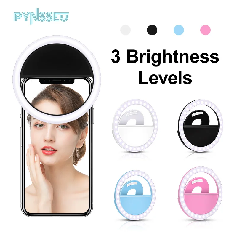 Pynsseu Selfie Round Light Flash Light Carica Usb Led Ring Light Portatile Clip-On Cellulare Selfie Ring Light Per Video Live