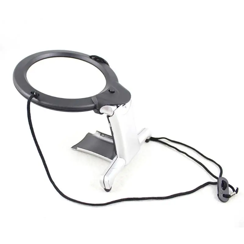 Hands Free 2 LED Loupe Lighted Reading Magnifier Wear Sewing Magnifying  Glass