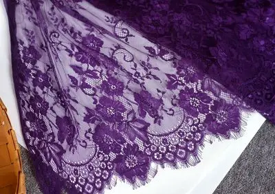 6 м/лот, 7 видов цветов, классический дизайн, нейлоновое платье, ресницы, кружево, мягкий, черный, белый, красный, розовый, темно-синий, французский, двусторонний Шантильи, кружевная ткань - Цвет: Deep purple