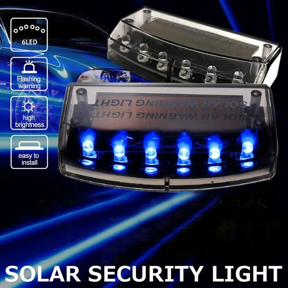 6 LED Auto Solar Charger Car Burglar Alarm Lamp Sensor Security Warning Light 