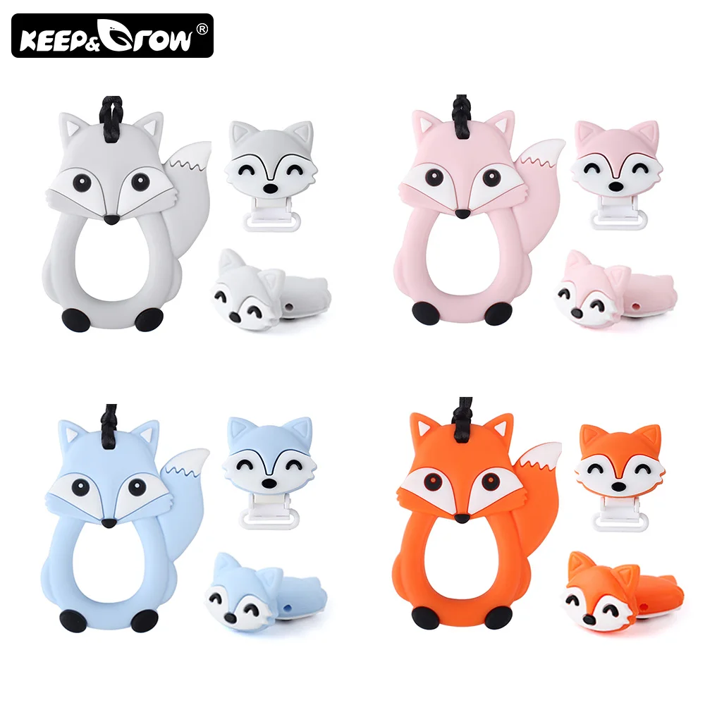 

Rodents Silicone Baby Teether Cartoon Fox Silicone Beads Teething Toys DIY Pacifier Chain Clips Perle Silicone Baby Products