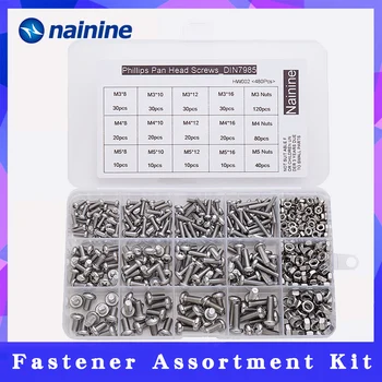 

480Pcs/set M3 M4 M5 DIN7985 GB818 304 Stainless SteelCross Recessed Pan Head Screws Phillips Screws Assortment Kit HW002