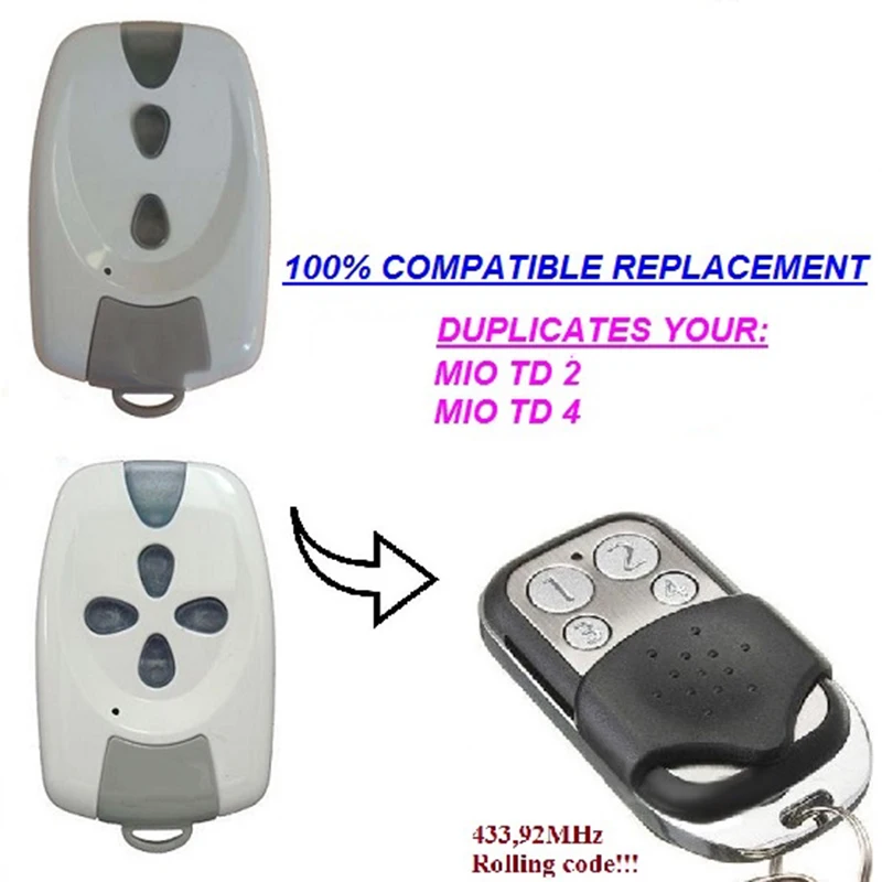 

1pcs Gate Garage Remote Control duplicator 433.92mhz fixed code MIO TD2, MIO TD4 gate remote transmitter