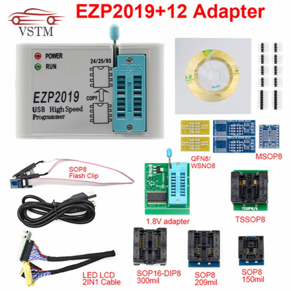 Новые EZP2019 с высоким уровнем Скорость USB SPI программатор+ 12 адаптеры Поддержка 24 25 93 EEPROM 25 флэш-память, BIOS Чип