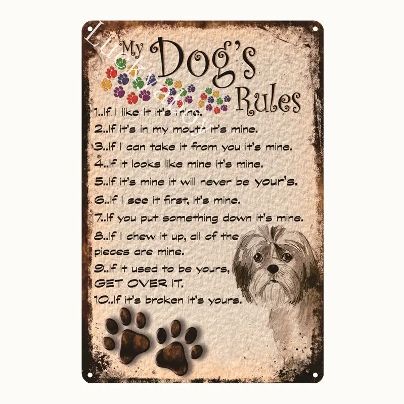 [Luckyaboy] Cat Dog Rules Warning Notice vintage Tin Signs Wall Metal Painting Antique Gift home bar Pub Decor AL017 - Цвет: UV1010