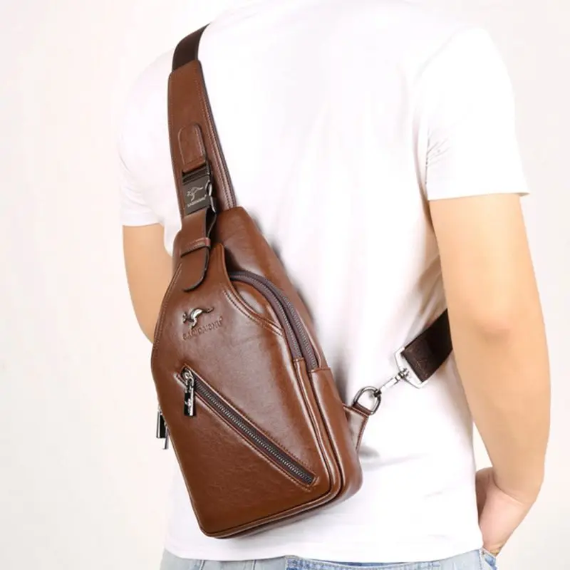 Weysfor 2021 Kangaroo Messenger Bag Men Leather Chest Bag Vintage Sling Bag Male Chest Pack Travel Casual Crossbody Shoulder Bag