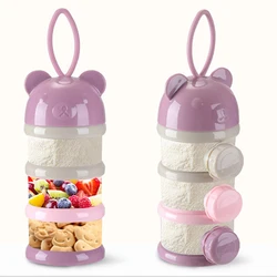 Caja de almacenamiento de alimentos para bebé, recipiente portátil de 3 o 4 capas, con dibujos animados, para cereales, leche en polvo