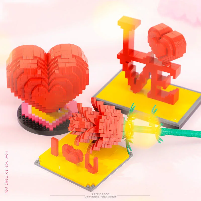 

Couple micro building block toys rose Love shaped building block Valentine's Day gift toys