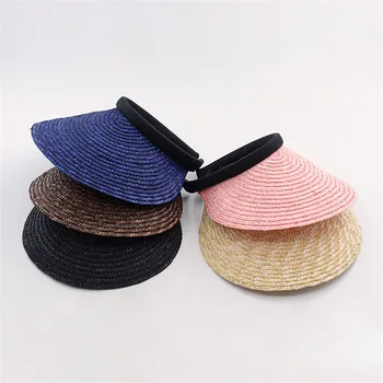 

Natural straw grass empty top hat woman summer beach travel sun shade wicker empty top hat