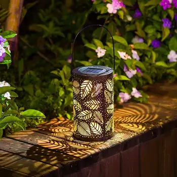 

Solar Lantern Lantern Outdoor Hanging Garden Light Metal Feather Pattern Lights Outdoor Decor For Patio Outside Or Workbench