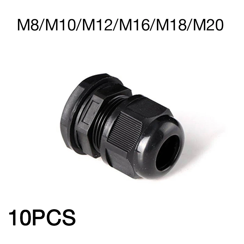 10 PCS M8 M10 M12 M16 M18 M20 Black Nylon Cable Glands Joints IP68 plastic Cable fixed Head