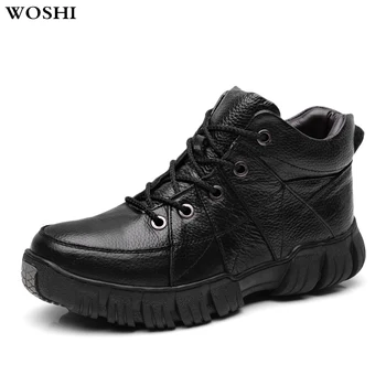 

Man Winter Boots high Quality genuine Leather Shoes ankle boots Brand black plush Warm Thicken Inner Boots Man Snow Boots
