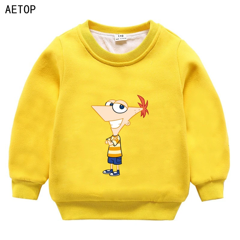 ; Сезон Зима; бархатный свитер; Phineas and Ferb Perryb; забавные детские топы с круглым вырезом для мальчиков и девочек; детская одежда с героями мультфильмов