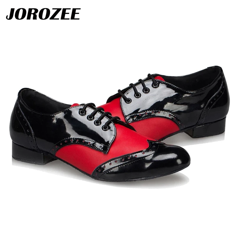 JOROZEE Men Dance Shoes Party Square Modern Dancing Shoes Black White PU Low Heel Soft Outsole 6