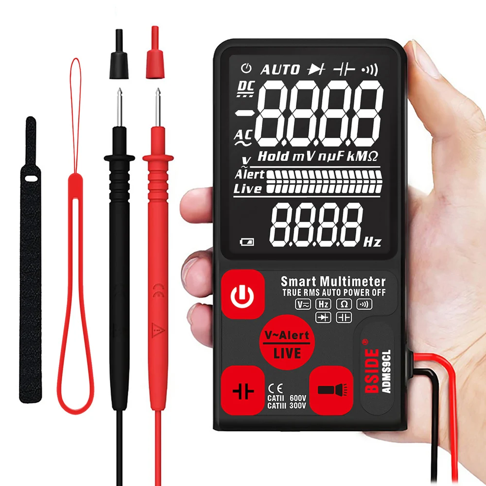

BSIDE 9999 Counts Smart Multimeter True RMS Digital Multimeter DC/AC Voltage Meter Resistance Capacitance and Diode Tester