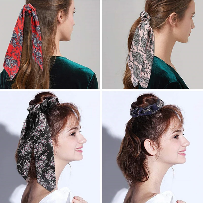 Новинка, модный летний шарф «конский хвост», эластичный держатель для волос для женщин, галстуки-бабочки, резинки для волос, резинки для волос с цветочным принтом, ленты для волос