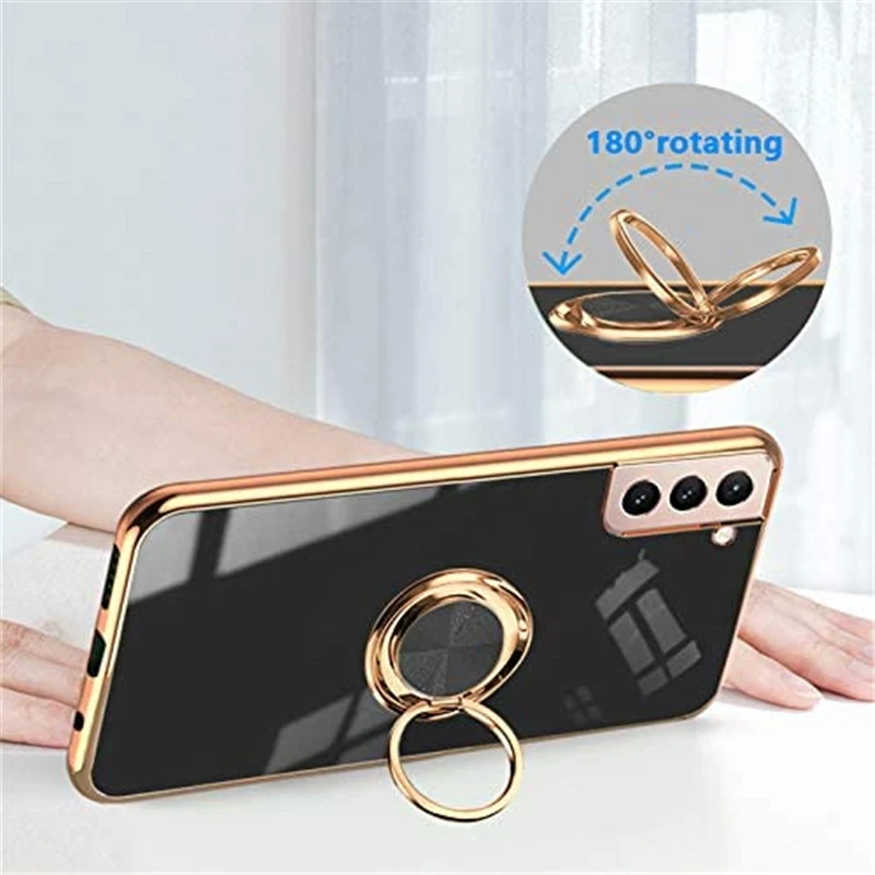 Luxury Ring Case For Samsung Galaxy S21 Plus Note 20 Ultra 10 S21Plus S21Ultra Note20 Note10 Soft Silicone Cover Holder Stand
