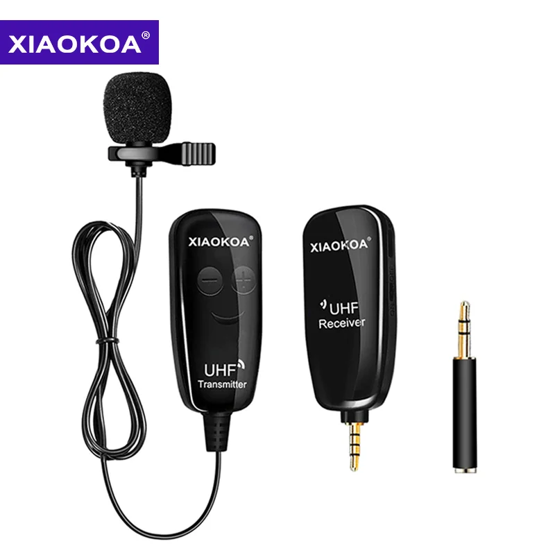 XIAOKOA UHF Lavalier Lapel Wireless Microphone Recording Vlog Youtube Live Interview for Iphone Ipad Android DSLR