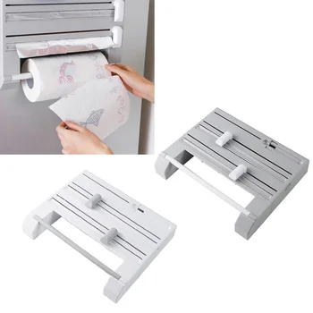 

Plastic Wrap Dispenser Kitchen Organizer Multifunction Storage Box ABS Kitchen Roll Paper Tissue Holder Foil Film