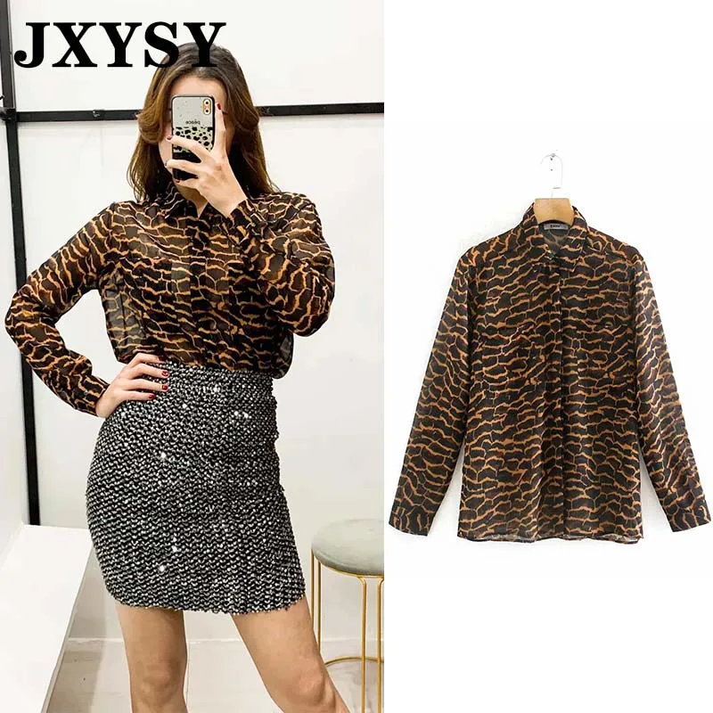 

JXYSY loose leopard blouse women fashion england elegant style blusas mujer de moda 2019 kimono shirt womens tops and blouses