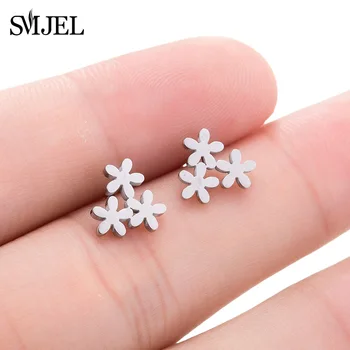 

Cute Small Flower Stud Earrings for Women Kids Fashion Stainless Steel Coconut Tree Life Lotus Daisy Earings Jewelry Brincos