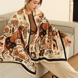 Luxury Design Horse Scarf lady Thick Warm Winter Scarves Cashmere Pashmina Shawl Lady Wrap Female Blanket Poncho Bufanda