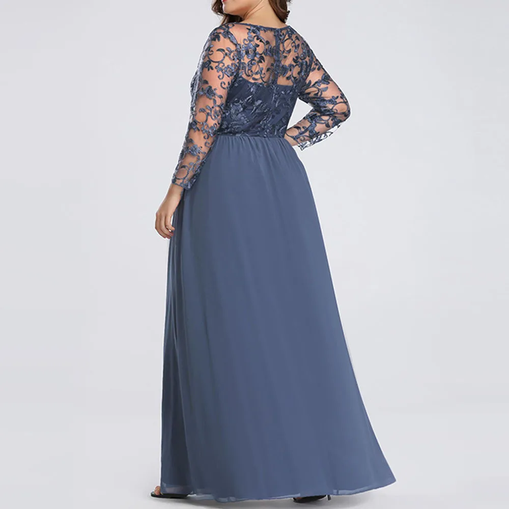 Dressv Плюс Размер голубое элегантное вечернее платье с длинными рукавами длиной до пола с аппликацией a line свадебное вечернее платье es