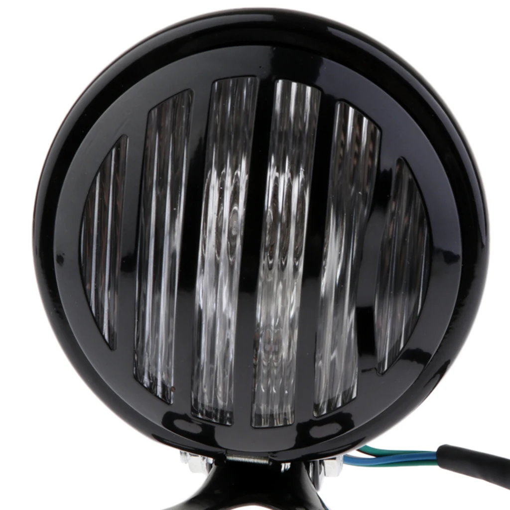 2x 6 inch Motorcycle Retro LED Finned Grill Headlight Head Lamp Replacement for Harley Bobber Cafe Racer Cruiser -Amber + Clear