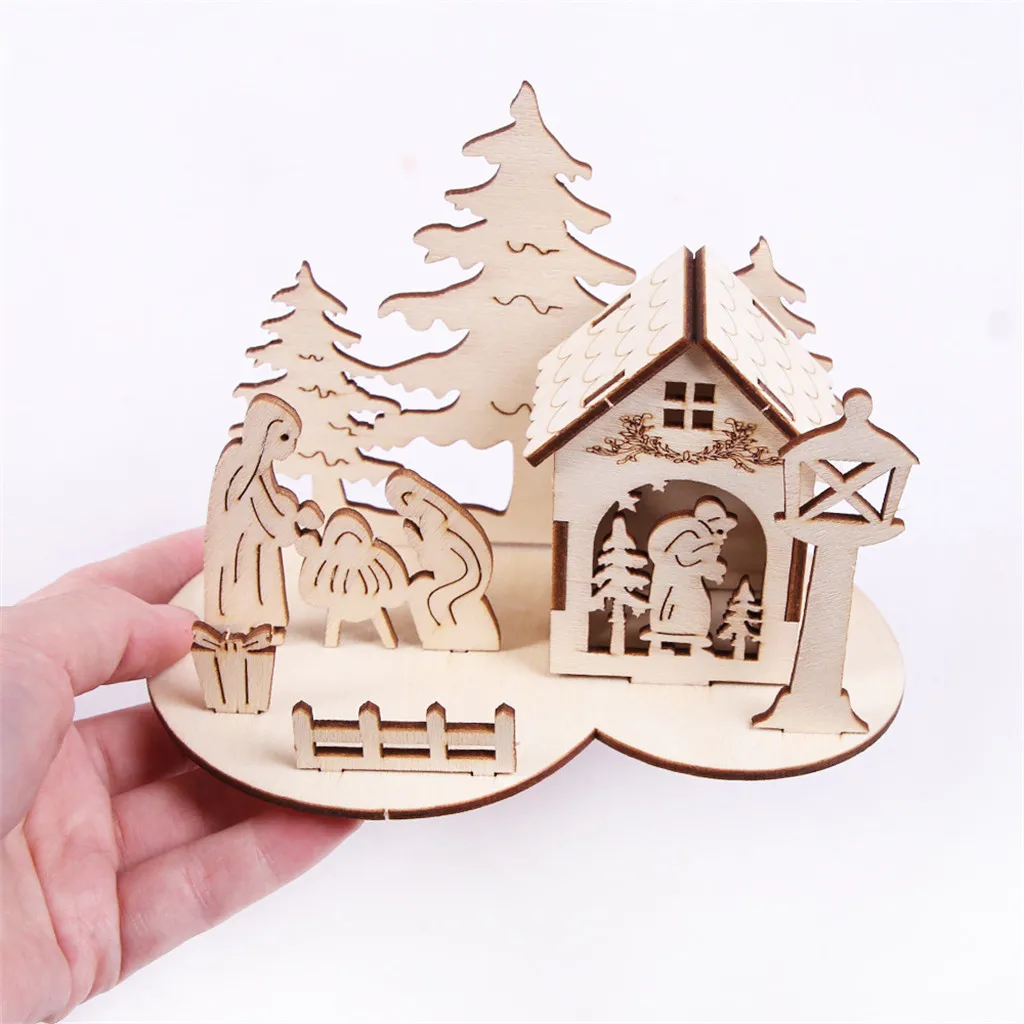 Рождественская деревянная трёхмерная головоломка-пазл дом снеговика настольное украшение Горячая# T2
