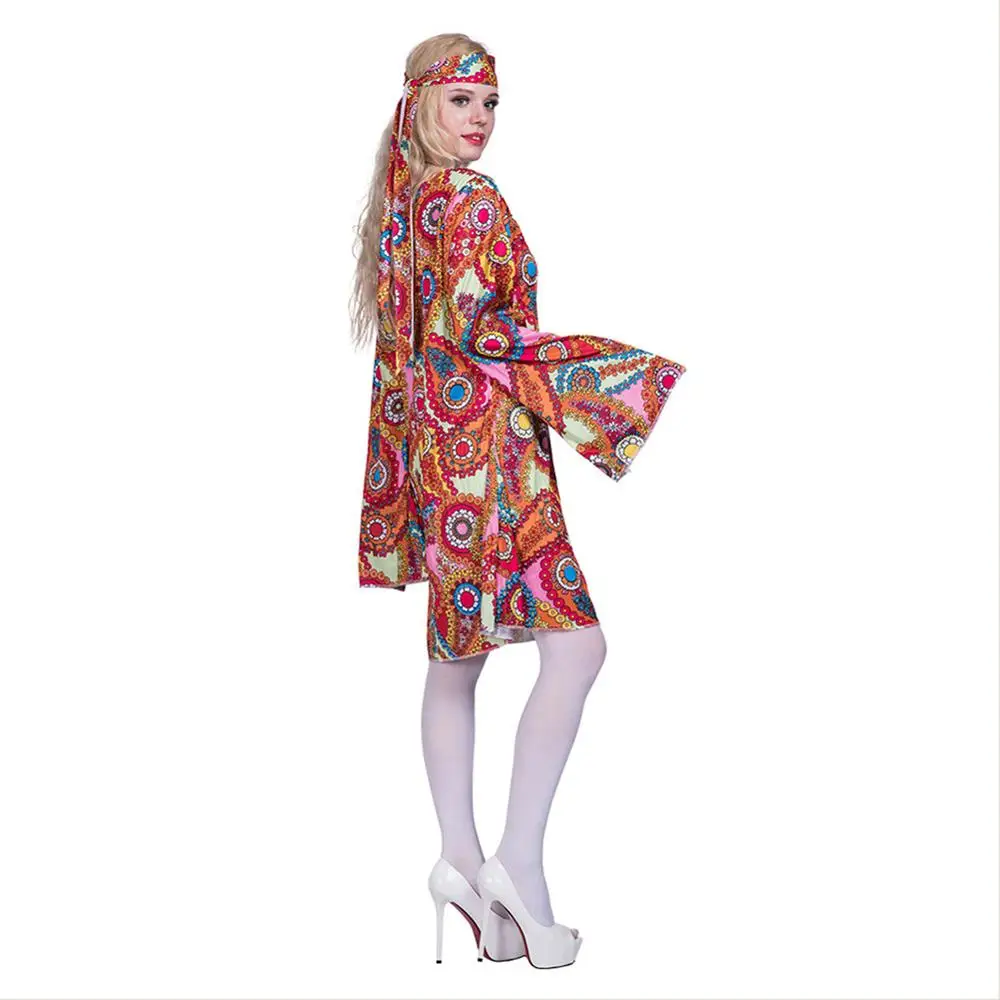 Ретро 60s 70s хиппи косплей карнавальный костюм Хэллоуин нарядное платье тема