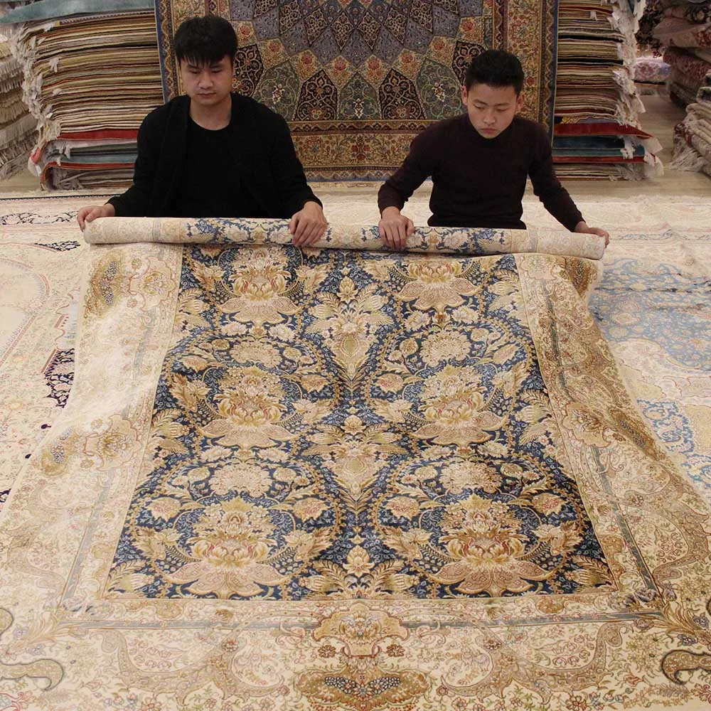 Yilong 5 6 &quotx 8 3 красивые шелковые бежево голубой цвет ручной работы Восточный Иран