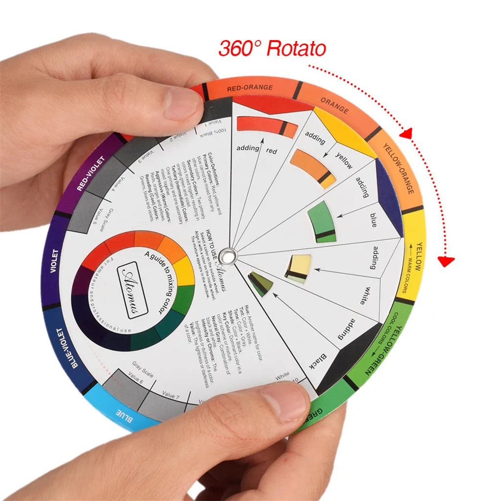 Pocket Color Wheel, Artist Tattoo Pigment Paint Color Mixing Guide Palette Wheel Matching Chart Board Mix Color Selection Tool