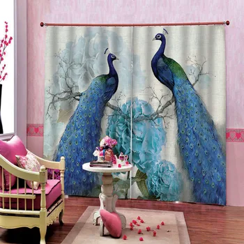 

Classic home Decor 3D curtians Retro Blue Peacock Curtain Bedroom Living Room Office Cortinas Shower Curtains