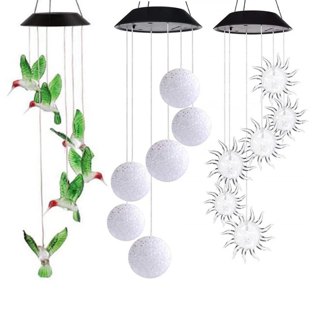 Hummingbird Creative Fashion Wind Bell Light Wind Chime Light Solar Lights Outdoor Waterproof Home Spinner Color Changing